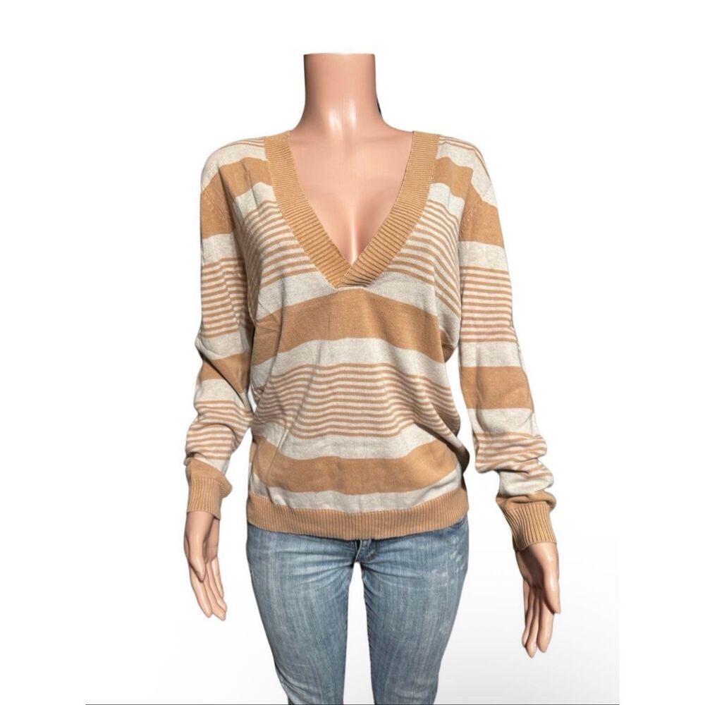 Pulp long sleeve v neck knit pullover stripe sweater top  L
